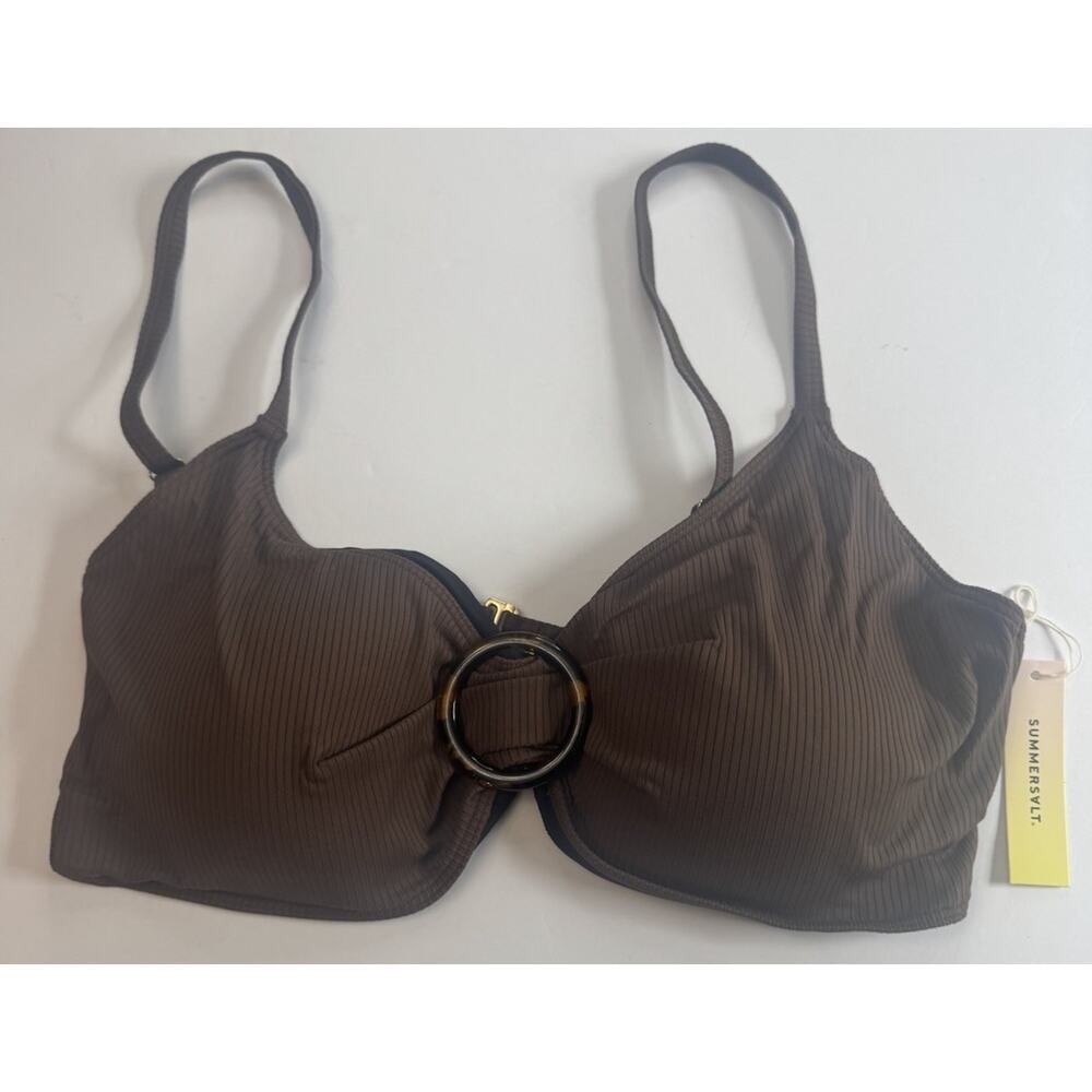 Summersalt Ribbed Wanderlust Bikini Top Brown Size 22 NWT Ring Detail Swim